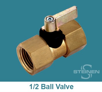 Steinen, Ball Valve, 1/2 inch, Teflon Seat, Buna-N Seals, Brass