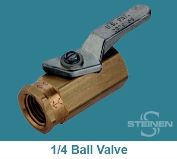 Steinen, Ball Valve, 1/4 inch, Teflon Seat, Buna-N Seals, Brass