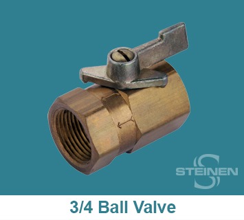 Steinen, Ball Valve, 3/4 inch, Teflon Seat, Buna-N Seals, Brass