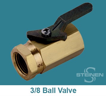 Steinen, Ball Valve, 3/8 inch, Teflon Seat, Buna-N Seals, Brass